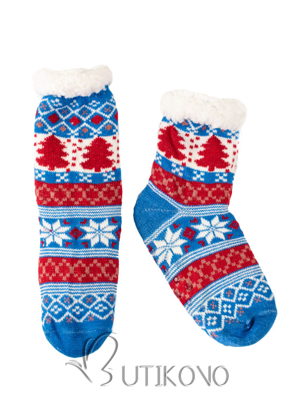Dámske zimné zateplené ponožky modrá/červená