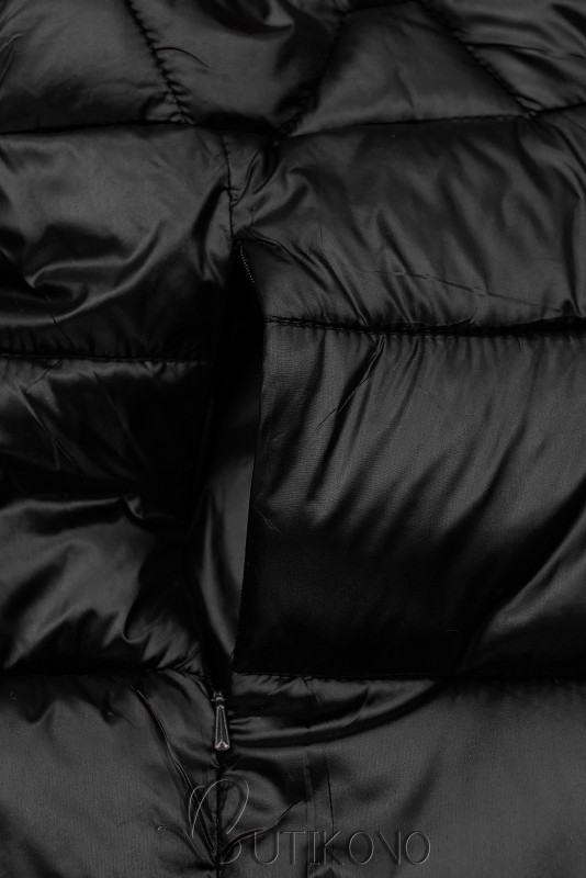 Čierna prechodná bunda s kapucňou a kožušinou
