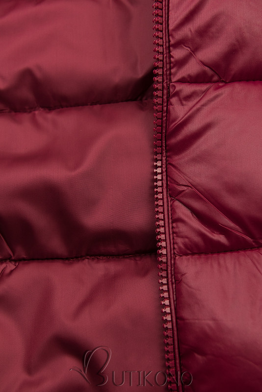 Vínovočervená prechodná bunda s kapucňou a kožušinou