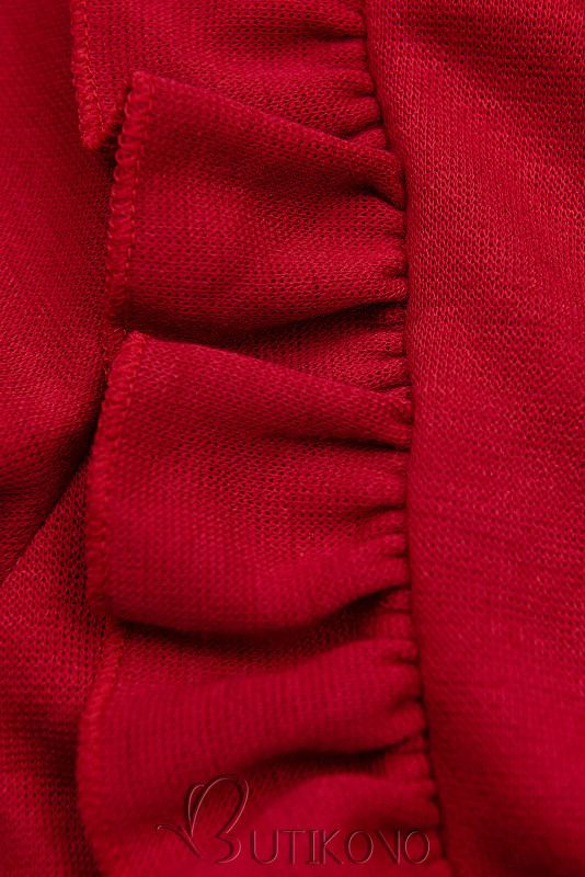 Červené šaty s koženkovou skladanou sukňou