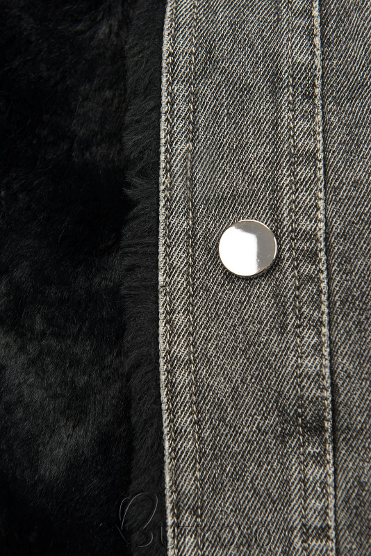 Sivá denimová bunda s čiernou kožušinou
