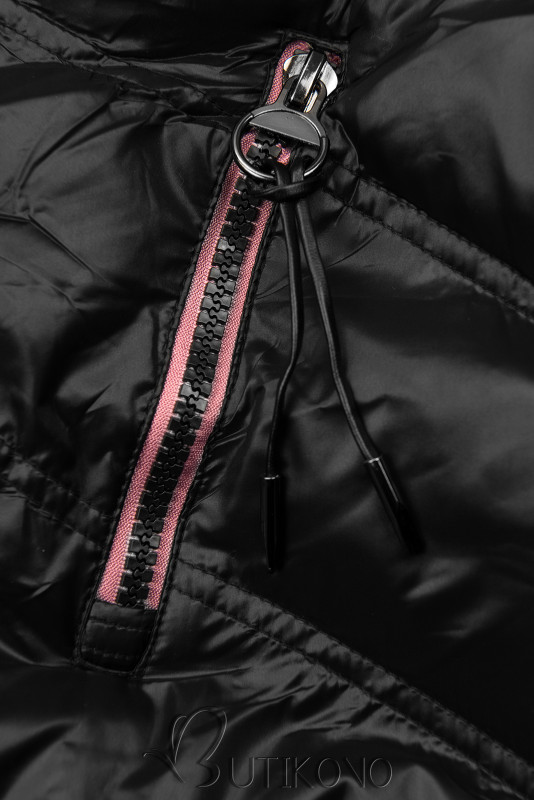 Čierno-ružová bunda s kontrastným lemovaním