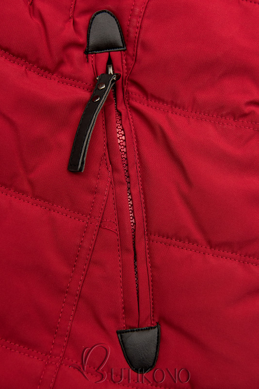 Červená zimná bunda s plyšom a kožušinou