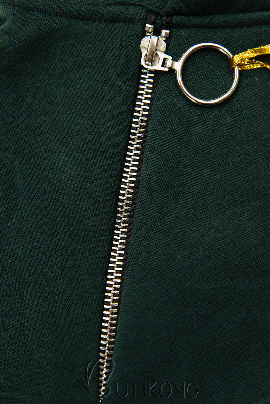 Tmavozelená dlhá mikina s károvanou kapucňou