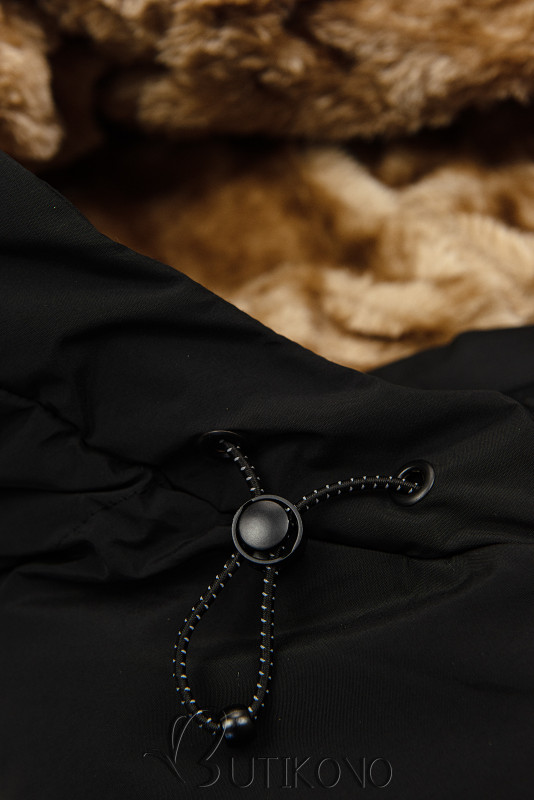 Čierna dlhá bunda na zimu