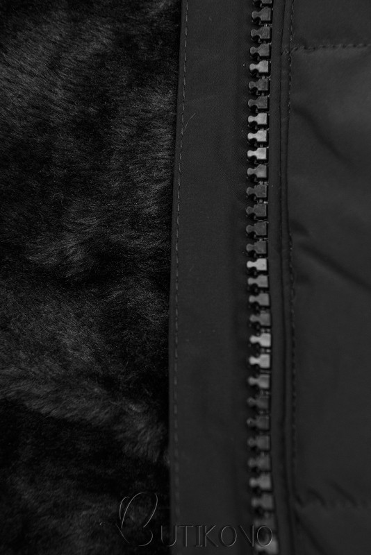 Čierna zimná prešívaná bunda s kapucňou