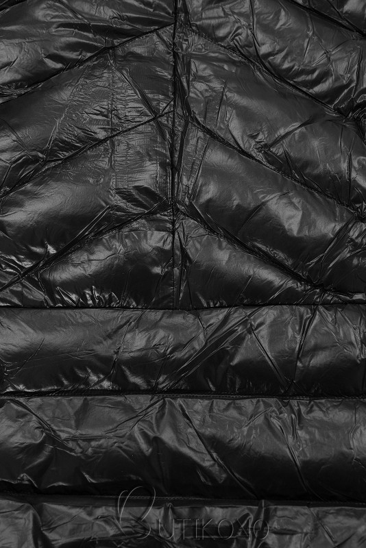 Čierna/čierna lesklá bunda s opaskom