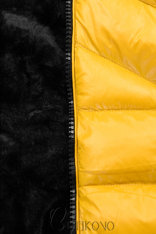 Žltá/čierna lesklá bunda s opaskom