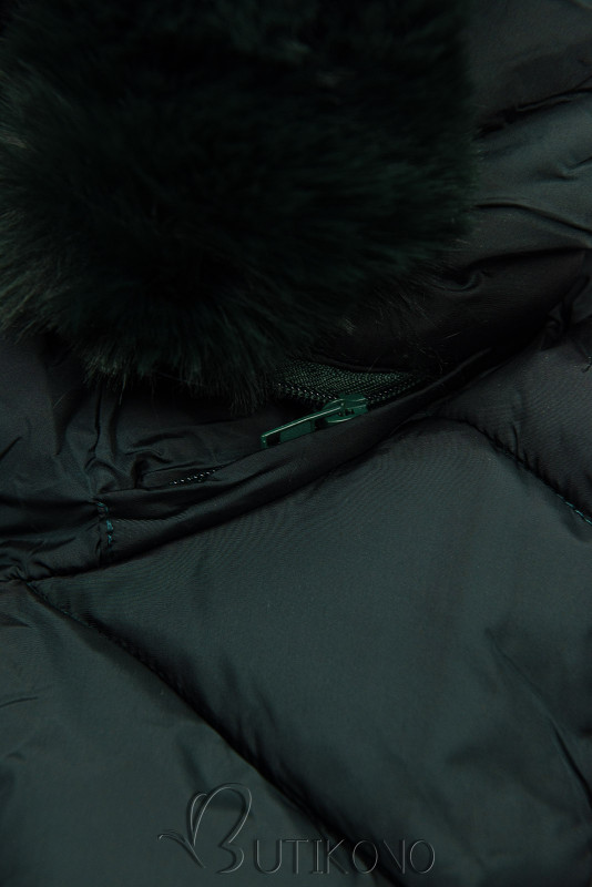 Tmavozelená prešívaná zimná bunda s odopínateľnou kapucňou