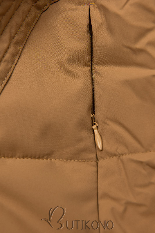 Hnedá prešívaná zimná bunda s opaskom