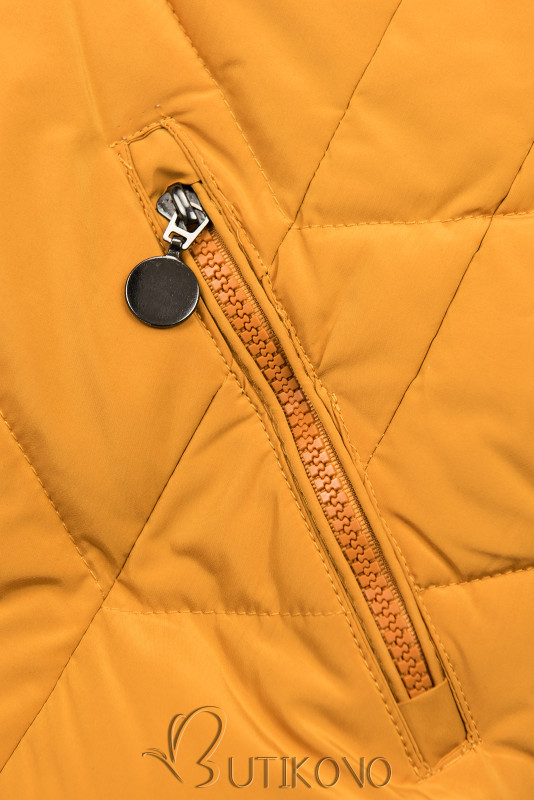 Žltá prešívaná zimná bunda s odnímateľnou kapucňou