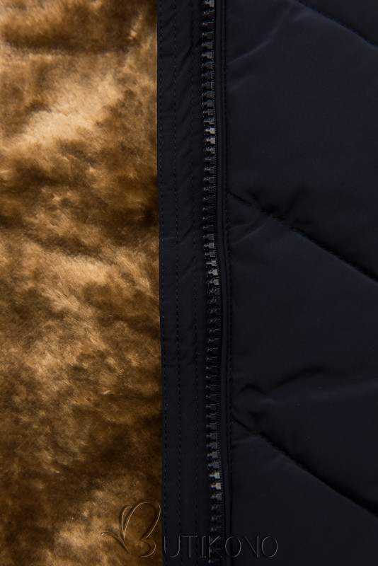 Tmavomodrá prešívaná zimná bunda s odnímateľnou kapucňou