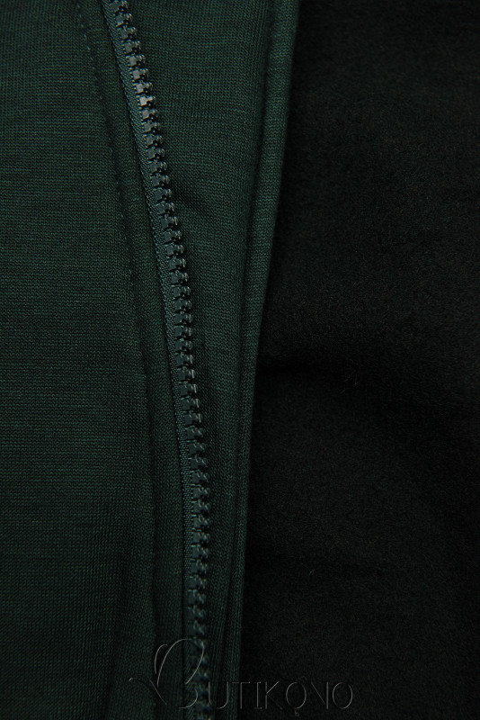 Smaragdovozelená mikina s farebnou podšívkou v kapucni