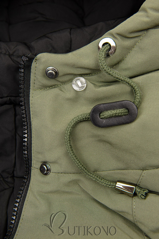 Obojstranná zimná bunda s kožušinou olivová/čierna