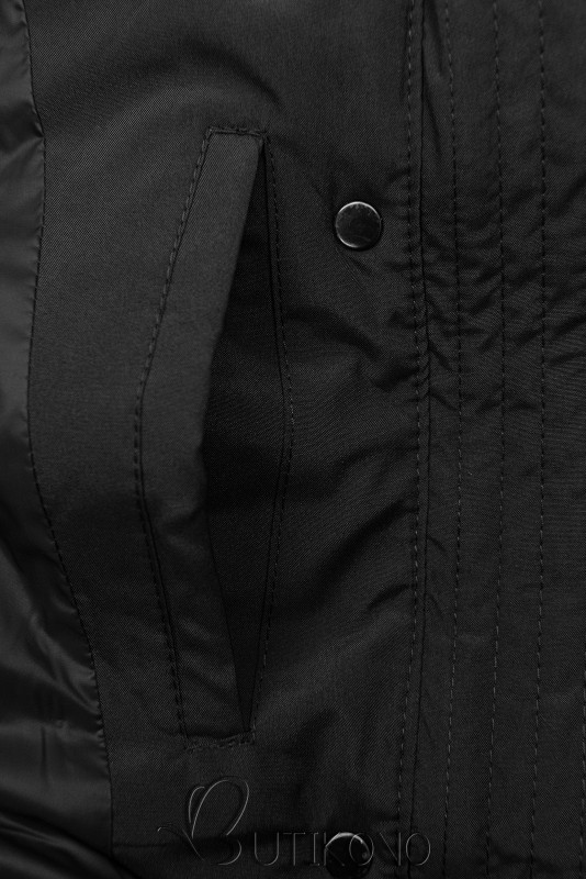 Čierna zimná bunda tvarovaná pre širšie boky