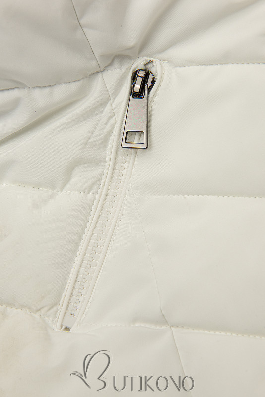 Krémovobiela zimná bunda tvarovaná pre širšie boky