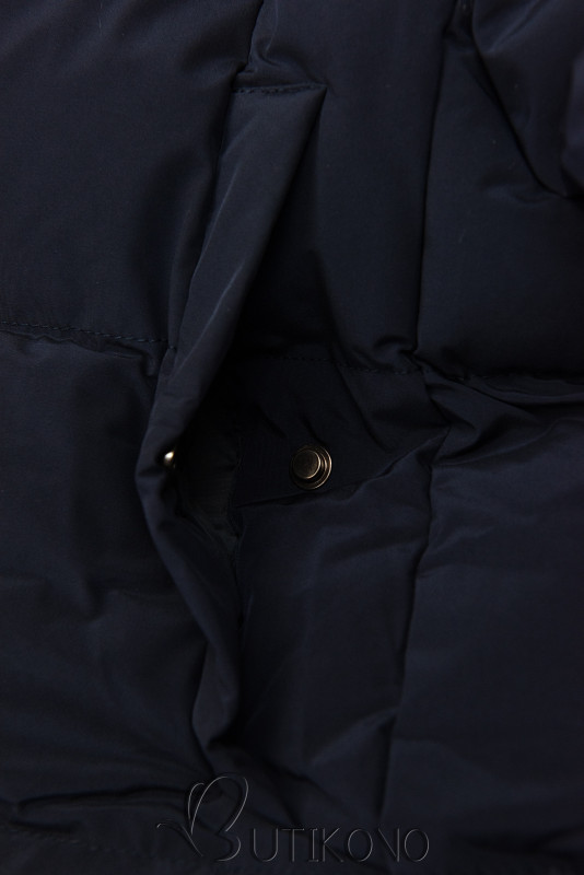 Extra teplá dlhá zimná bunda v tmavomodrej farbe