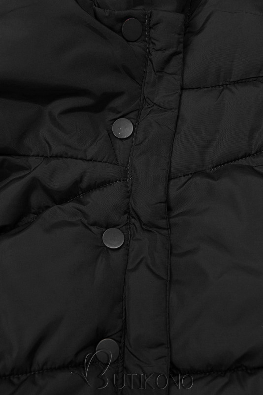 Čierna prešívaná zimná bunda s vysokým golierom