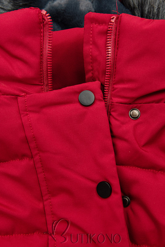 Červená zimná bunda s opaskom