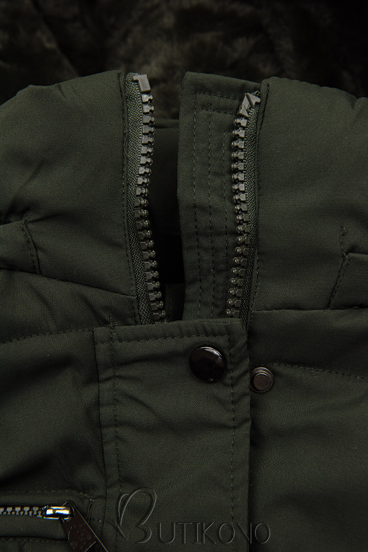 Teplá prešívaná bunda v khaki farbe