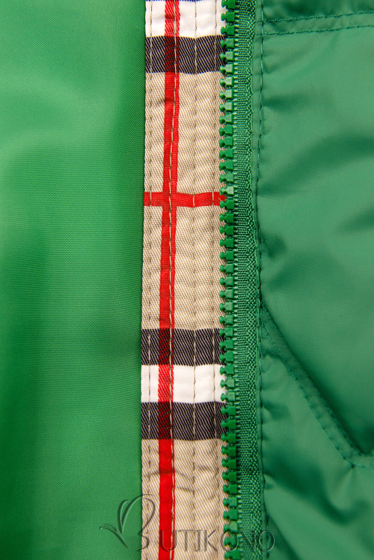 Zelená prechodná bunda s károvaným lemom