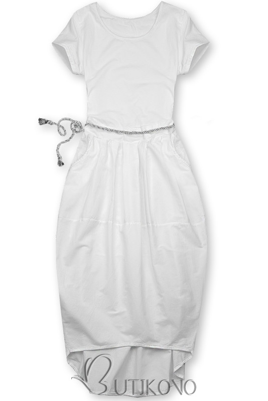 Biele midi šaty v basic štýle