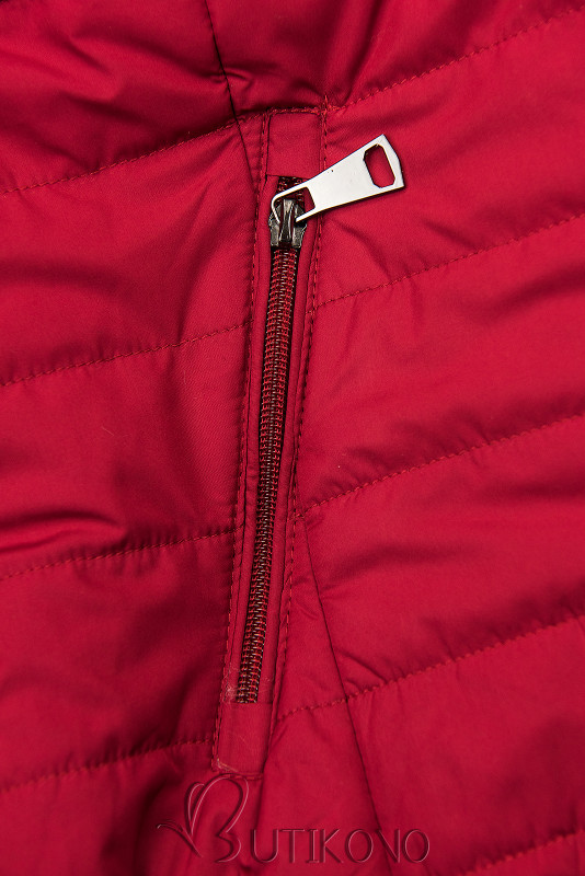 Červená prechodná bunda s kožušinou