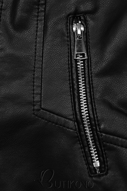 Koženková bunda so šikmým zipsom čierna