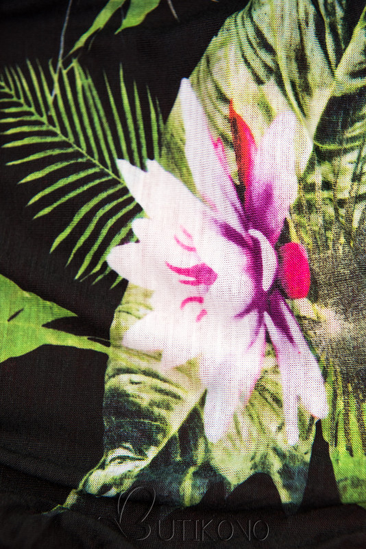 Grafitová mikina v asymetrickom strihu s kvetinovou podšívkou