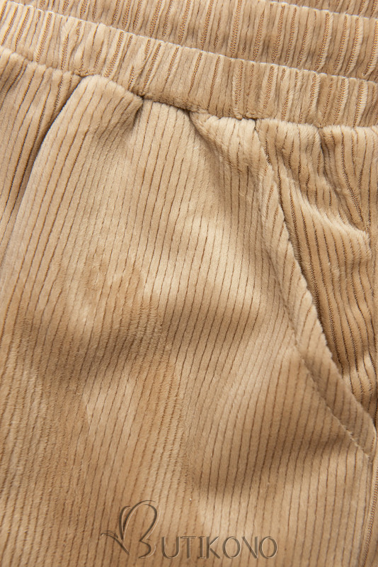 Svetlohnedé ležérne nohavice s menčestrovým vzorom
