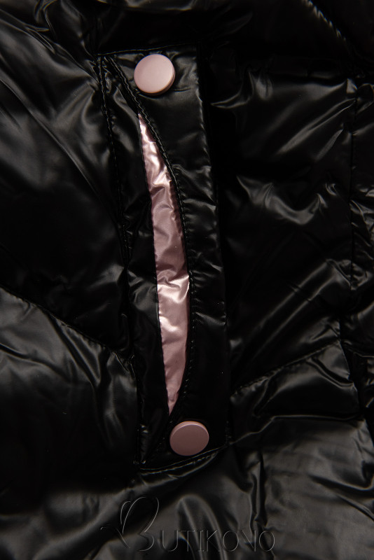 Čierna dievčenská lesklá zimná bunda