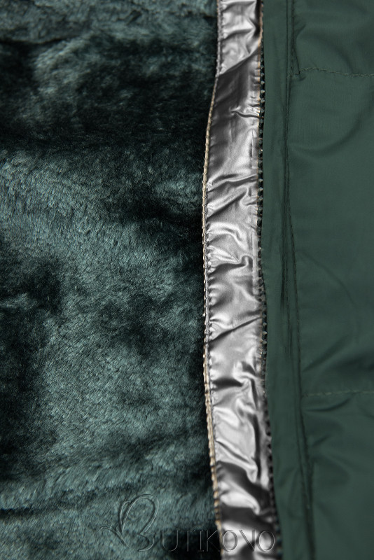 Tmavozelená zimná bunda so strieborným lemom