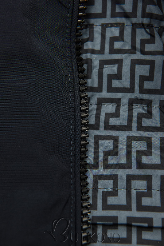 Tmavomodrá/sivá prešívaná obojstranná bunda
