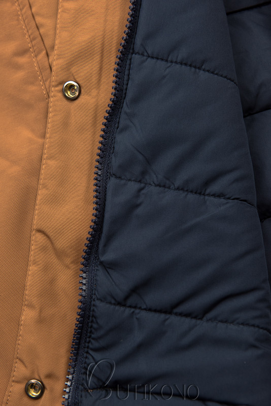 Hnedá/modrá obojstranná zimná bunda