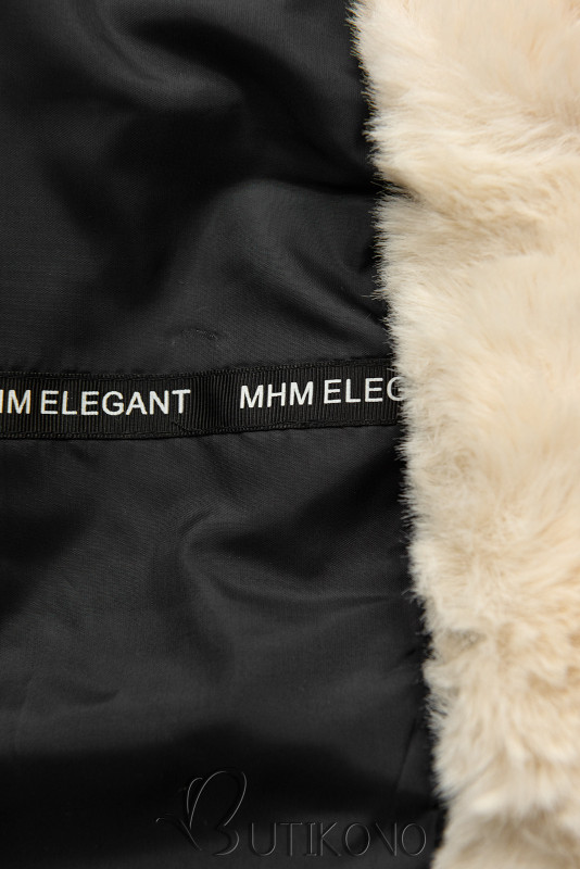 Čierna/krémová prešívaná zimná bunda so sťahovaním v páse