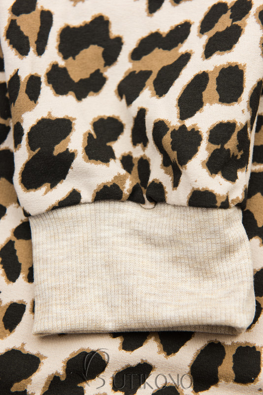 Béžové maxi šaty s leopardím vzorom