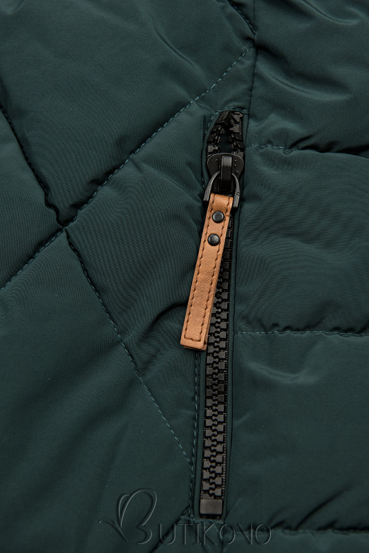 Zelená zimná bunda v prešívanom dizajne