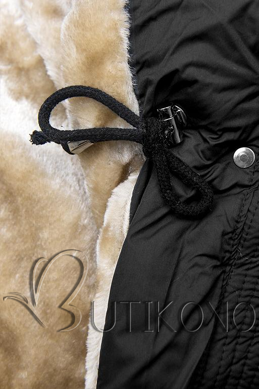 Čierna zimná bunda so sťahovaním v páse