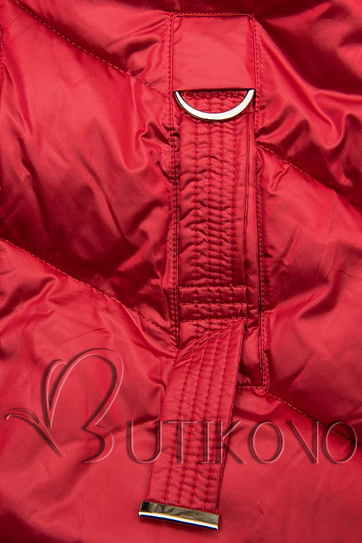 Červená lesklá prešívaná bunda na zimu