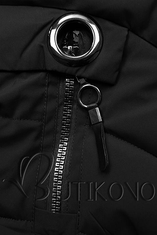Čierna zimná bunda s umelou kožušinou