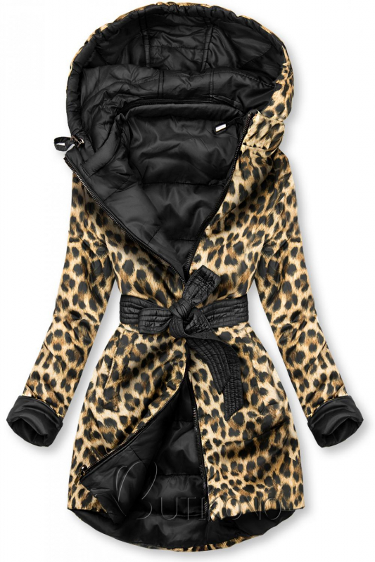 Obojstranná bunda čierna/leopardí vzor
