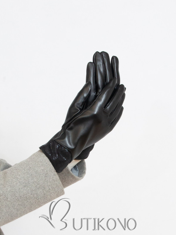 Koženkové dámske rukavice čierne