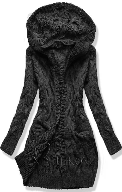 Čierny dlhý sveter s kapucňou
