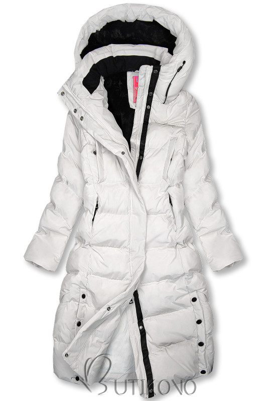 Extra teplá dlhá zimná bunda v bielej farbe