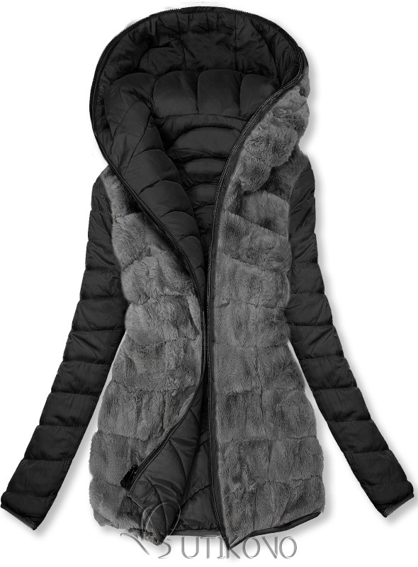 Obojstranná zateplená bunda čierna/sivá