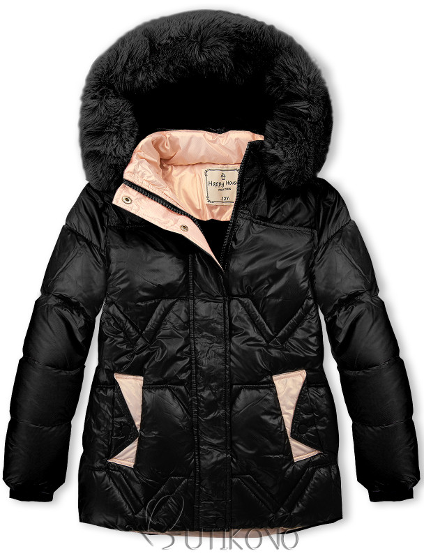 Čierna detská bunda s odnímateľnou kapucňou