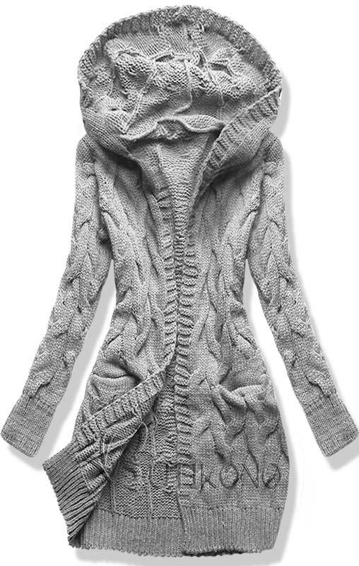 Svetlosivý dlhý sveter s kapucňou