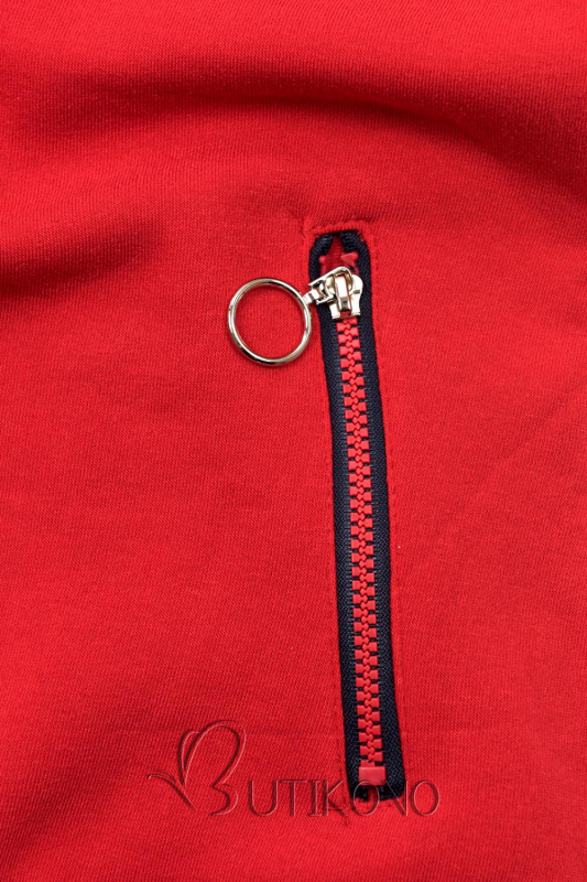 Červená mikina s asymetrickým zipsom
