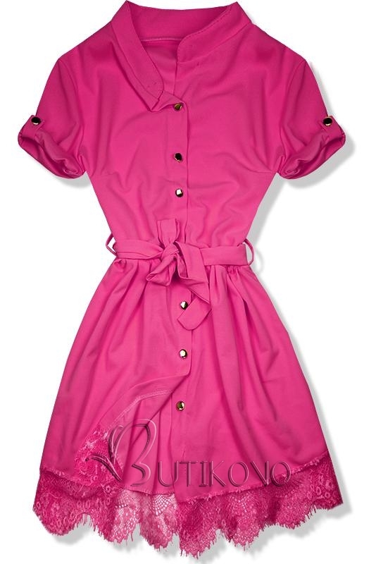 Malinovo ružové šaty s čipkovým lemom