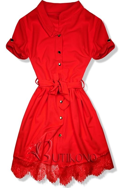 Červené šaty s čipkovým lemom